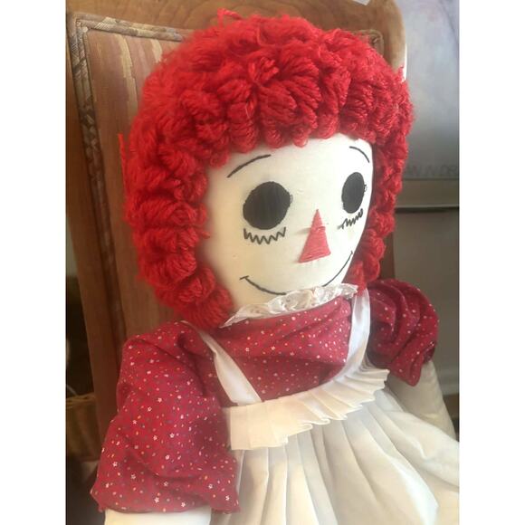 Vintage 37” Handmade Raggedy Ann Cloth Doll Calico Dress & Apron Large Oversized - Picture 3 of 6